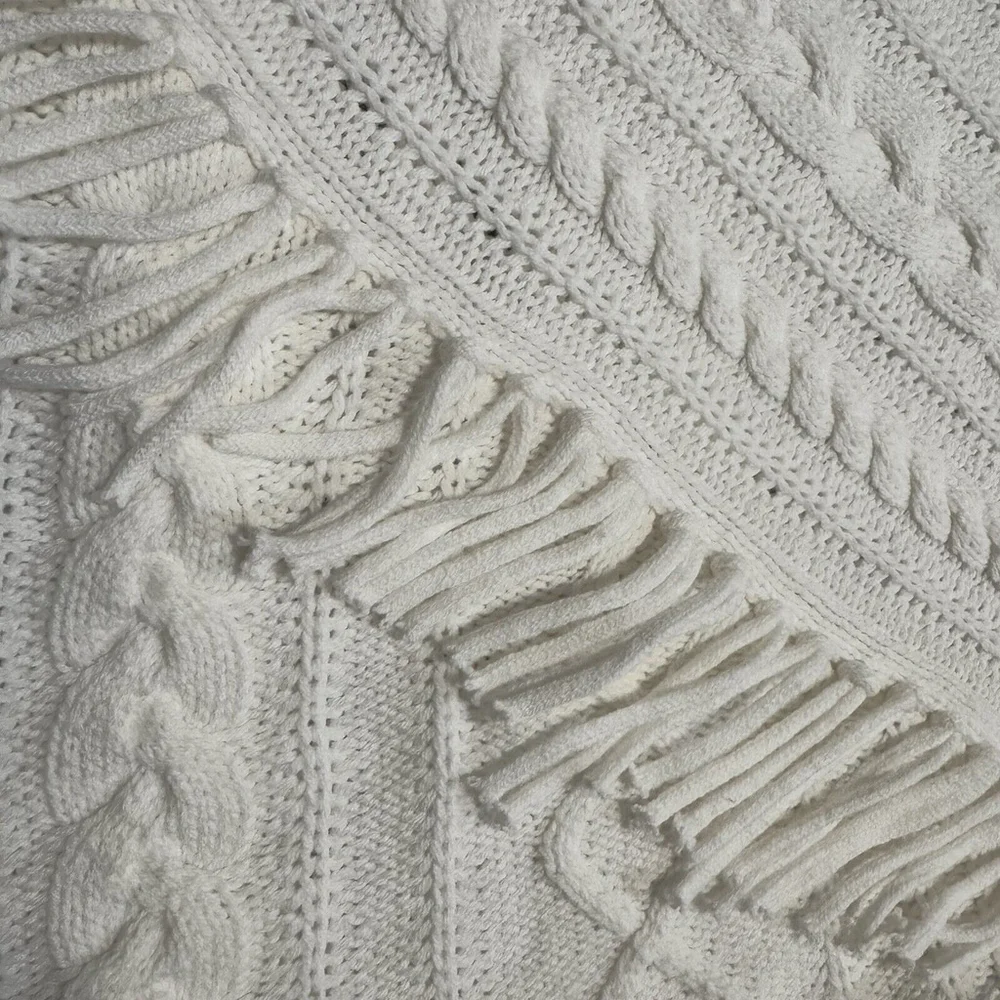 Chico’s Cream Boho Fringe Turtleneck Cable-Knit Tunic Sweater Women Size:2/L